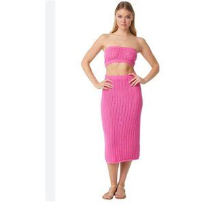 NWT MISA Los Angeles Flamingo Pink Crochet 2 Piece Midi Set Size XS